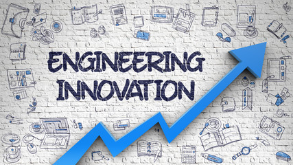 Engineering Innovation Drawn on White Wall. Illustration with Doodle Icons. Engineering Innovation - Line Style Illustration with Hand Drawn Elements 3D..
