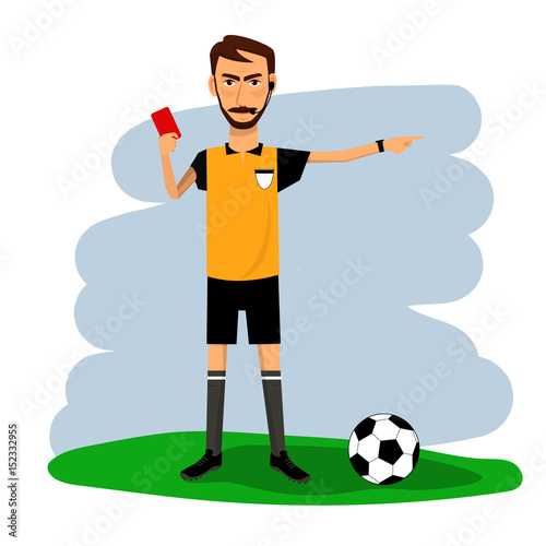 "Vector of soccer, football referee with red card. Cartoon character