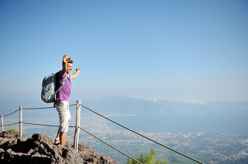 Hiker on the top of Vesuvius mountain