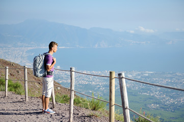 Fototapeta na wymiar Hiker on the top of Vesuvius mountain