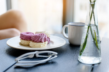 Elegant lady having delightful breakfast