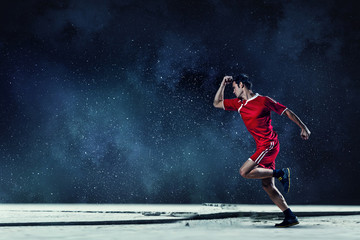 Athlete man running. Mixed media