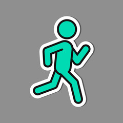 Running man paper sticker, vector label, run symbol.