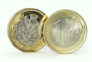 Pound coin and euro coin