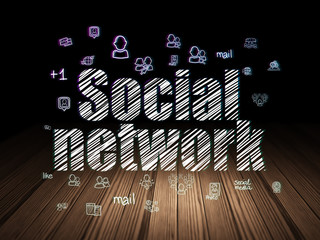 Social media concept: Social Network in grunge dark room