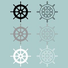 Ships wheel black grey white colour icon.