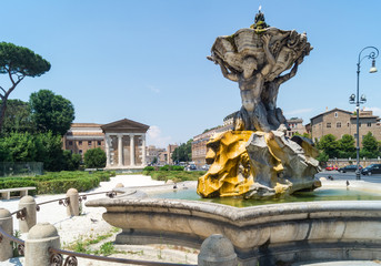 Fountain of Tritons and Temple of Vesta, forum boarium,Rome, Italy