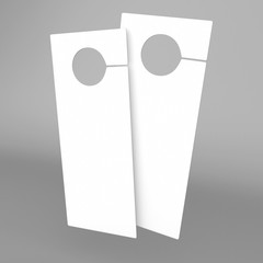 Door hanger flyer white tags for room in hotel, resort, home isolated on grey background for design template. Highly detailed 3d render illustration.