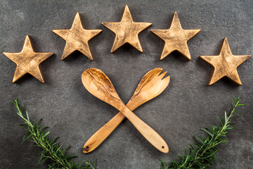 Five stars on dark background