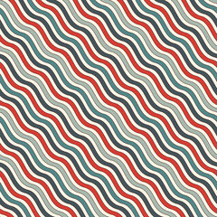 Retro colors diagonal wavy stripes seamless pattern. Repeated line wallpaper. Abstract background with classic motif.