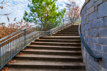 Curved staircase to Grand Arbor in the Piedmont Park in sunny autumn day, Atlanta, USA.