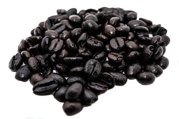 Black coffee beans on white backgrounds