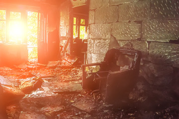 The burned-out house inside interior