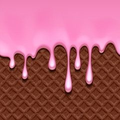 Chocolate wafer and melted pink cream - vector background.