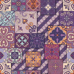 Seamless pattern with portuguese tiles in talavera style. Azulejo, moroccan, mexican ornaments. - 152345597