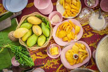 Thai style tropical dessert,mango with sticky rice