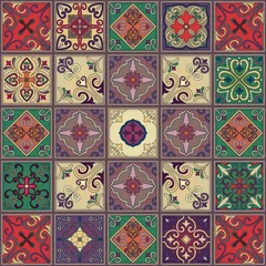Gordijnen Naadloos patroon met Portugese tegels in talavera-stijl. Azulejo, Marokkaanse, Mexicaanse ornamenten. © somber