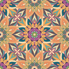 Ornate floral seamless texture, endless pattern with vintage mandala elements.