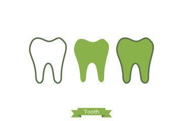 flat tooth icon - cartoon vector outline style
