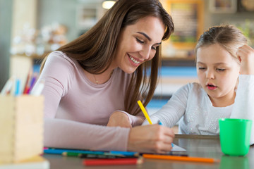 Mother and daughter drawing
