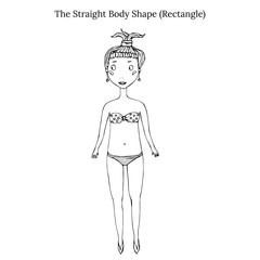 Straight or Rectangle Female Body Shape Sketch. Hand Drawn Vector Illustration Isolated on a White Background.