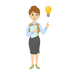 Isolated smiling teacher with idea.