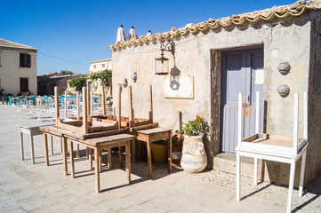 View of a typical rustic house in Marzamemi, Sicily