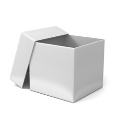 Realistic Package Cardboard open gift Box on white background. For small items and other things. 3d render illustration.