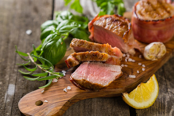 Roasted filet mignon with herbs and spices