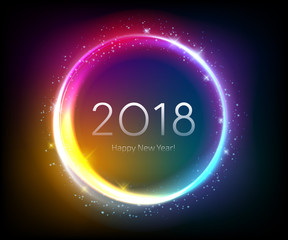 Fototapeta na wymiar Colorful glow 2018 new year vector illustration.