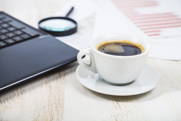Workplace of  businessman with a laptop and business papers.