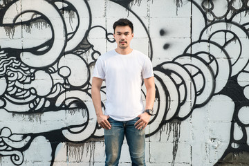 White t shirt on a young man template on white background,clipping path