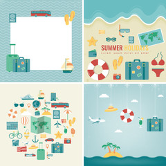 Summer holidays backgrounds collection. Holidays and Vacation concept. Travel icons. Vector