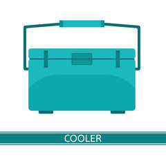 Portable cooler icon. Vector illustration of freezer in flat style isolated on white background. Picnic cryo cooler bag