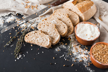 Bakery concept. Plenty of sliced bread background