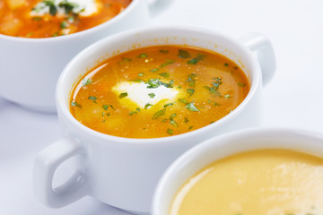 soup in the white cups