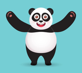 Giant Panda hugs. Vector character on blue background.