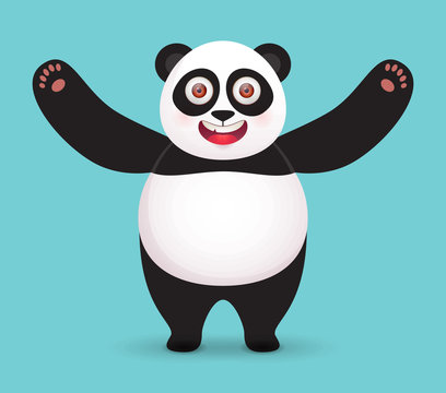Giant Panda hugs. Vector character on blue background.