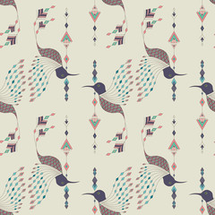 Exotic aztec birds seamless pattern. Geometric abstract tribal style. Vector illustration