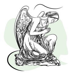 Marble sculpture of the grieving angel. Sketch