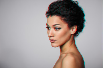 Beauty closeup profile portrait of beautiful mixed race caucasian - african american woman, 3d...