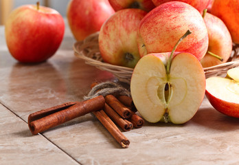 Juicy apples on a kitchen table