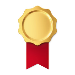 Award winning medal with single red ribbon
