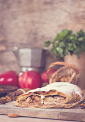 Strudel with apples and nuts.