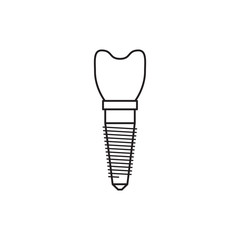 A dental implant is painted in a flat linear style, vector illustration isolated on white background