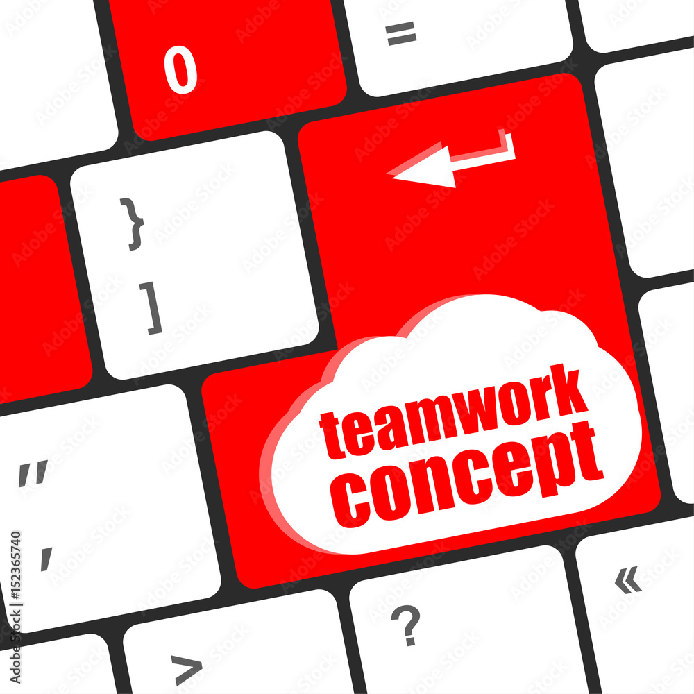 Poster cloud icon with teamwork concept word on computer keyboard key