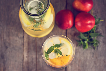 summer drink with lemon and peach