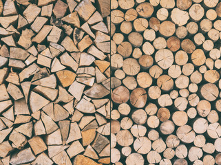 Fire wood natural background texture, chopped firewood vintage collection of two vertical images for Your design
