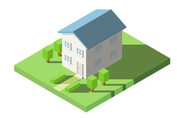 Vector Isometric of House on the grass with garden for Icon, Infographic design.