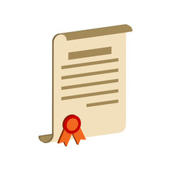 Diploma scroll, certificate symbol. Flat Isometric Icon or Logo. 3D Style Pictogram for Web Design, UI, Mobile App, Infographic.
